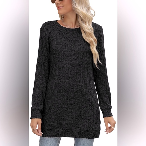 NWT [Auremore] Ribbed Long-Sleeve Crewneck Tunic Sweater in Black Women’s S or M - Picture 5 of 11